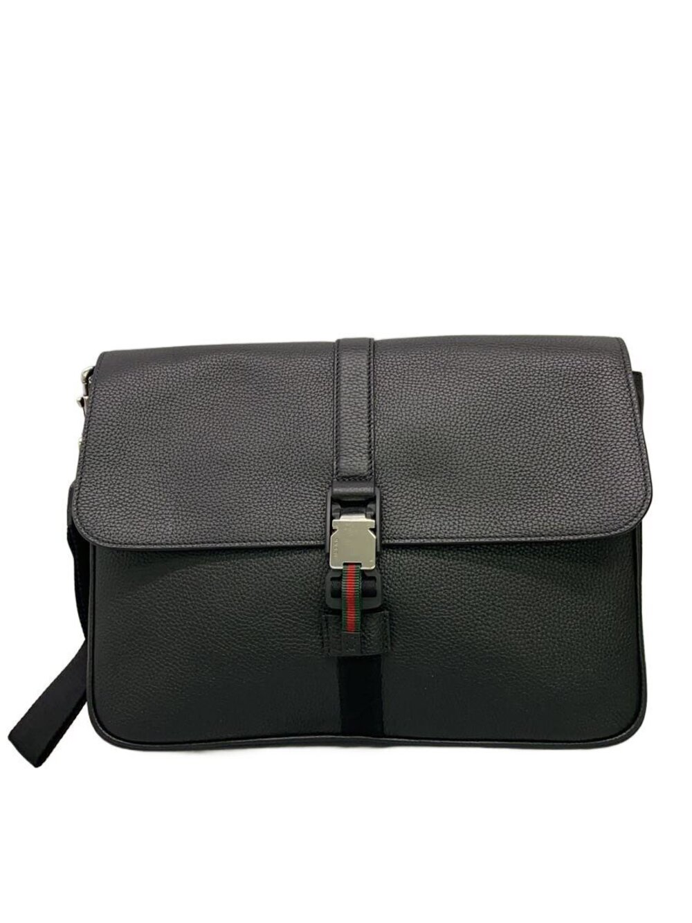 Gucci Web Sherry Closure Business Case Shoulder Bag Leather